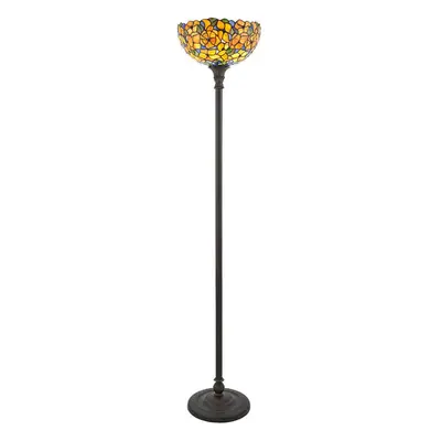 1.7m Tiffany Uplight Floor Lamp Dark Bronze & Flower Stained Glass Shade i00018