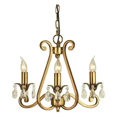 Esher Ceiling Pendant Chandelier Antique Brass & Crystal Curved Lamp Light