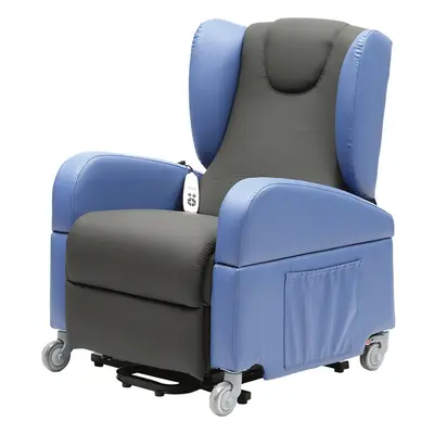 Dual Motor Rise and Recline Lounge Chair - Wipe Clean PU Fabric Black and Blue