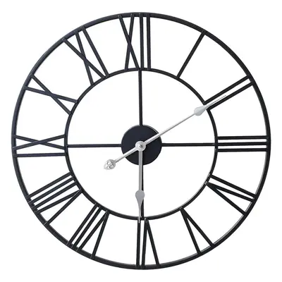 Klass Home 50cm Black Metal Large Wall Clock INDOOR / OUTDOOR Wall Clock | Silent Non-Ticking Ro