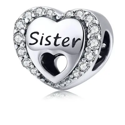 I Love My Sister Charm Bead With Cubic Zirconia Genuine Sterling Silver Compatible With Pandora 