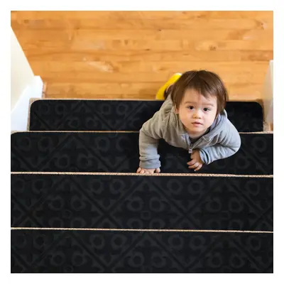 15PCS Non-Slip Carpet Stair Treads 76x20cm Mats Indoor for Wooden Steps Black