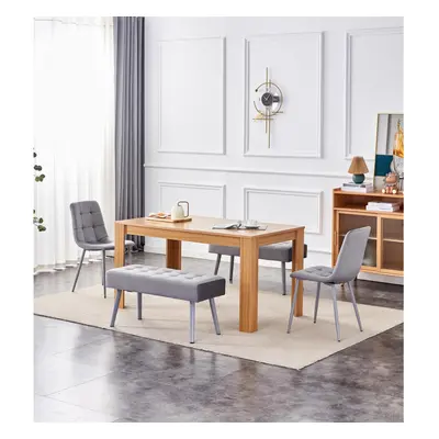 Dining Table and Chairs With Benches Oak Effect Wood Table Grey Velvet Chairs Dining Room