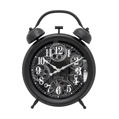 Retro Black Twin Bell Moving Gear Cog Wall Clock | Industrial Vintage Style Wall Clock | Silent 