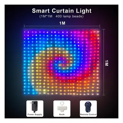 (1M X 1M) Led Curtain String Light Smart Bluetooth App Control Rgbic Outdoor Fairy Christmas Lig