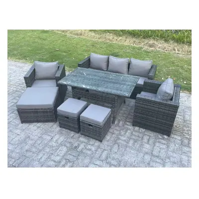 Fimous Garden Furniture Set Patio Rattan Rectangular Dining Table Lounge Sofa Chair with Big Foo