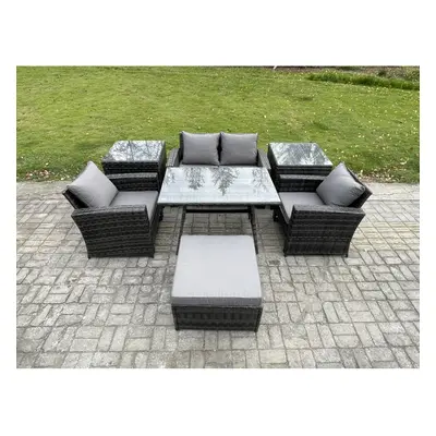 Fimous Seater Outdoor Garden Furniture High Back Rattan Sofa Dining Table Set with SideTables Bi