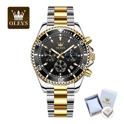 (black) Olevs With Gift Box Multifunctional Chronograph Three Eyes Green Water Ghost Waterproof 