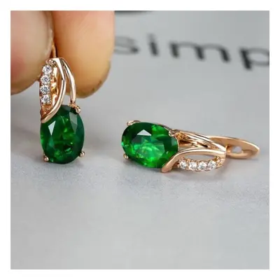 (green) Aqua Blue Zircon Oval Stone Earrings Multicolor Crystal Hoop Earrings Rose Gold Color En