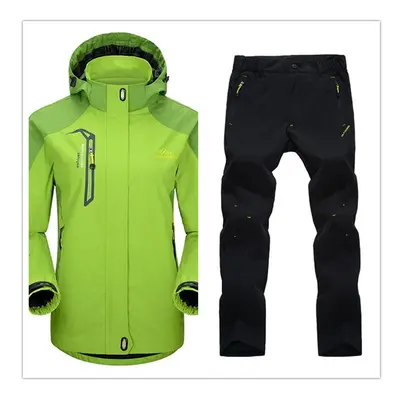 (Fruit Green Black, Asian Size l) Outdoor Waterproof Hiking Jacket Set Women Spring Autumn Breat