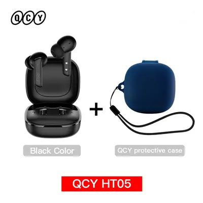 (Black with Case03) QCY HT05 ANC Wireless TWS Bluetooth 5.2 Earphones 40dB Active Noise Cancella