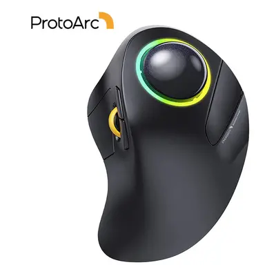 (black) ProtoArc Wireless Index Finger Trackball Mouse Rechargeable RGB Rollerball BT Mice for C