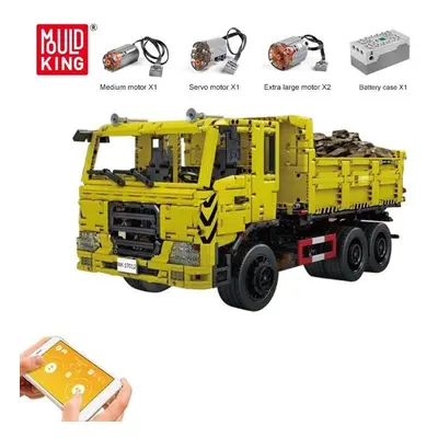 (yellow) Mould King Technical Building Toys For Boys App Rc Motorized Three Way Dump Truck Model