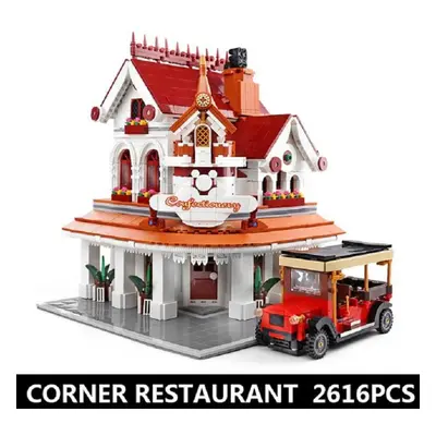 (as the picture) Mould King Streetview Building Model The European Restaurant Corner Model Block