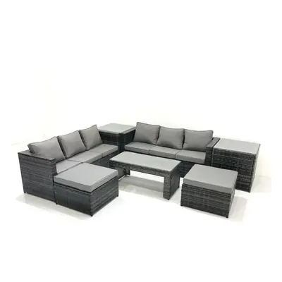 Fimous Garden Outdoor Rattan Furniture Set with Sofa Coffee table Big Footstools Side Tables Dar