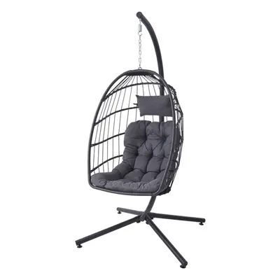 Egg-Shaped Hanging Chair with Soft Cushion & Headrest