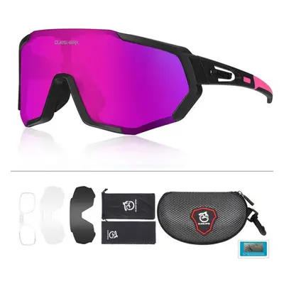 (black,pink) Queshark Cycling Glasses Polarized Sports Sunglasses Men Women With Interchangeable