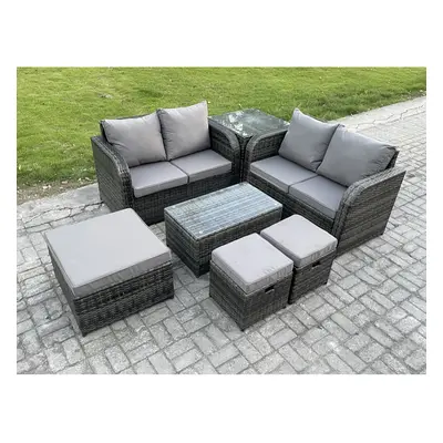 Fimous Seater Garden Furniture Set Rattan Outdoor Lounge Sofa Chair With Tempered Glass Table Fo