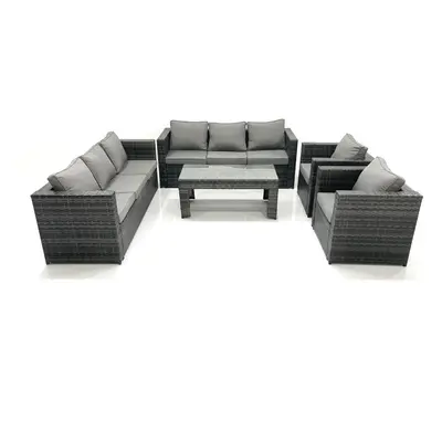 Fimous Rattan Garden Furniture Sofa Set with Coffee table Armchair Dark Grey Mixed