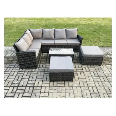 Fimous Seater High Back Outdoor Garden Furniture Set Rattan Corner Sofa Set With Rectangular Cof