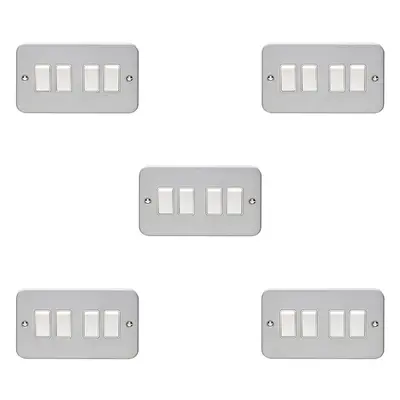 5 PACK Gang Quad Light Switch Way 10A HEAVY DUTY METAL CLAD - White Rocker