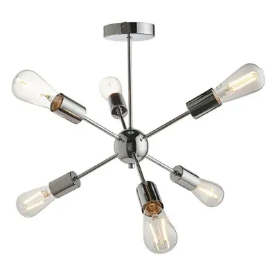 Semi Flush Ceiling Lamp Polished Chrome 6x Bulb Multi Light Modern Burst Rod Bar