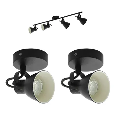 Quad Ceiling Spot Light & 2x Matching Wall Lights Matt Black Adjustable Shade