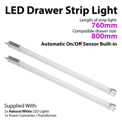 2x 800mm LED Drawer Strip Light AUTO ON/OFF PIR SENSOR Kitchen Cupboard Door