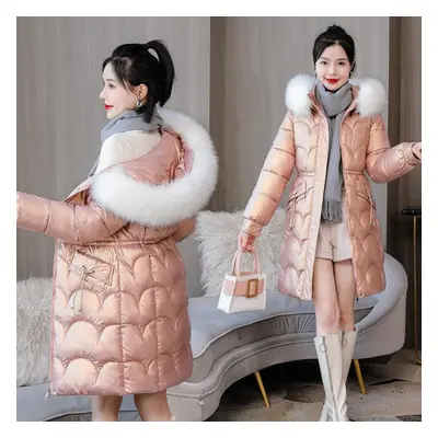 (pink, XL) New Winter Thick Jacket Long Down Parka Jacket Women Bright Waterproof Overcoat Loose