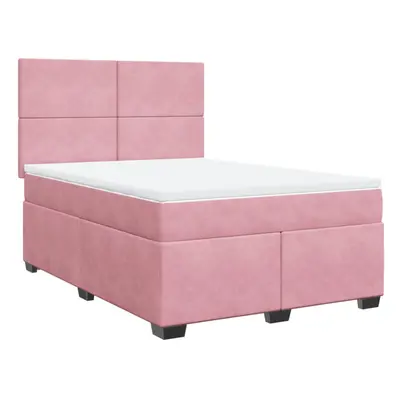 vidaXL Box Spring Bed with Mattress Bedstead Bed Base Pink 140x190 cm Velvet