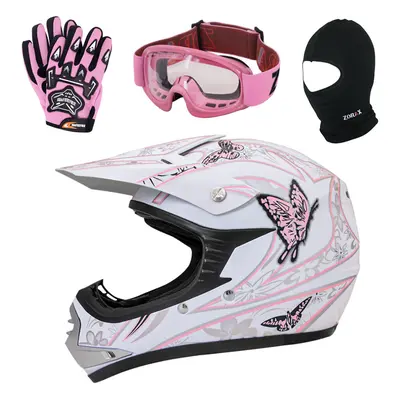 (Butterfly, XS) ZORAX X18 Junior Child Kids Motocross Motorbike MX Helmet Gloves Goggles Balacla