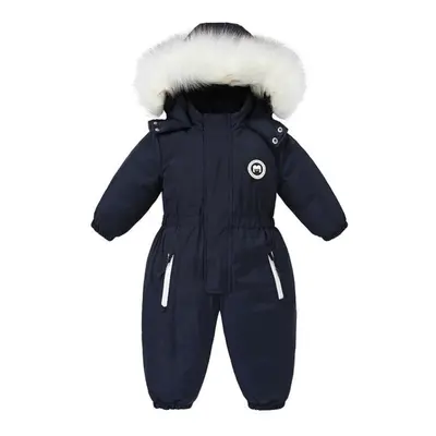 (navy blue, 90cm) -30 Degree Winter Baby Ski Suit Jumpsuit Outwear Suits For Infants Baby Ski Su