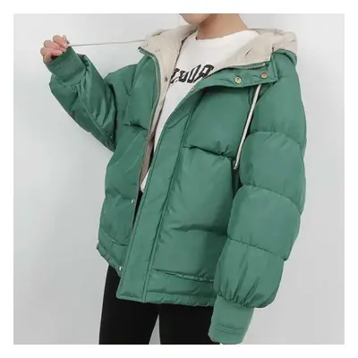 (green, L) Ladies Autumn Winter Fashion Temperament Cotton Jacket Short Loose Women French Down 