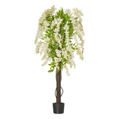 HOMCOM Artificial Realistic White Wisteria Tree Faux Plant for Indoor DÃ©cor