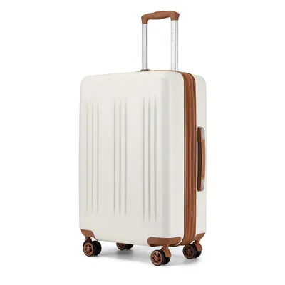 (Cream and Brown, inch) 20/24/28 Inch Expandable ABS+PC Suitcase With TSA Lock