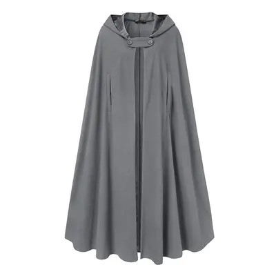 (GRAY, XL) Women Stylish Long Cape Cloak Hooded Wool Blend Cloak Coat Autumn Hoodies Poncho Warm