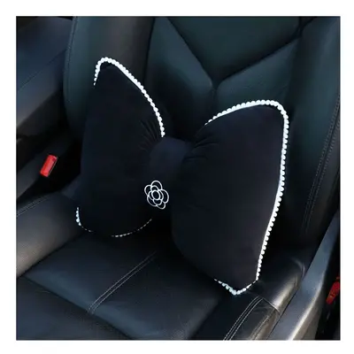 (1 Lumbar Pillow) New Car Seat Headrest Pillow Cute Bow Velvet Neck Headrest Lumbar Pillow