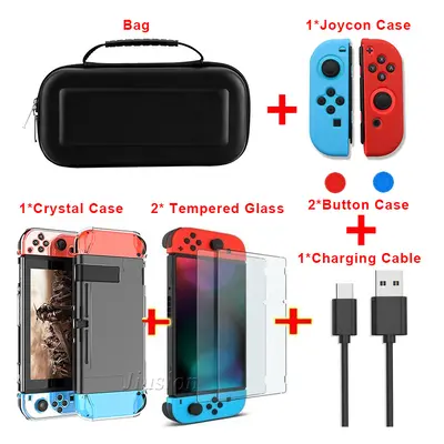 (Black-6 in Set) Portable Hard Shell Case for Nintend Switch Water-resistent EVA Carrying Storag