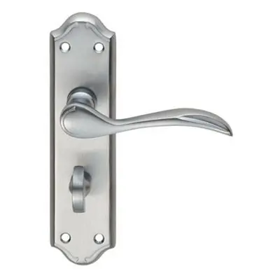 PAIR Curved Door Handle Lever on Bathroom Backplate x 45mm Satin Chrome