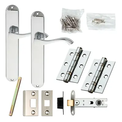 Door Handle & Latch Pack Chrome Victorian Scroll on Tall Backplate x 40mm