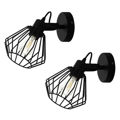 2 PACK Wall Flush Ceiling Light Colour Black Shade Open Wire Frame E27 1x40W