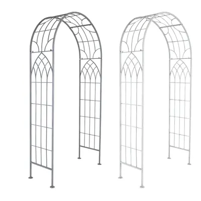 (Grey) Charles Bentley Decorative Wrought Iron Arch - Grey & White