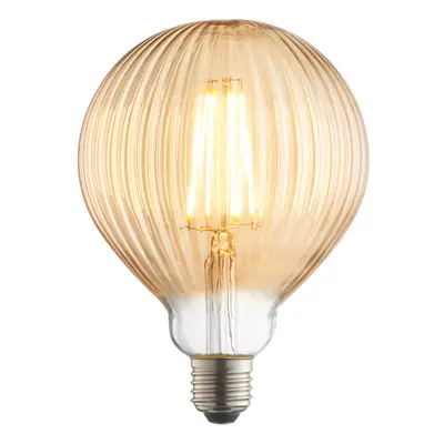 LED Filament Lamp Bulb Amber Tinted 4W E27 LED Ribbed Glass Gobe Warm White