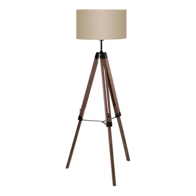 Tripod Floor Lamp Light Wood Leg & Taupe Fabric Shade x 60W E27 Bulb