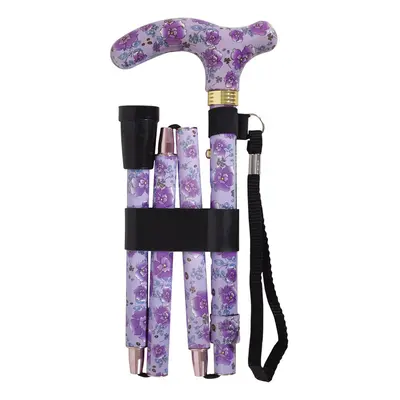 Deluxe Ambidextrous Foldable Walking Cane - Height Settings - Purple Blossom