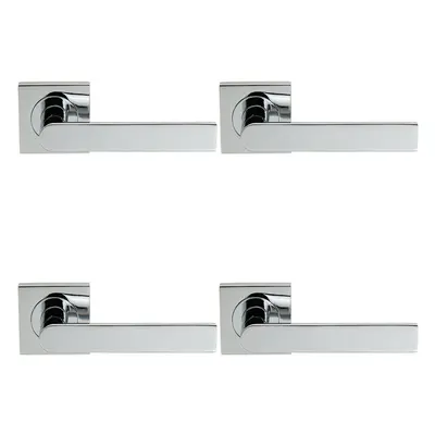 4x PAIR Flat Rectangular Bar Lever on Square Rose Concealed Fix Polished Chrome