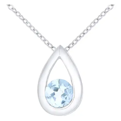 Jewelco London 9ct White Gold Round 0.31ct Blue Topaz Teardrop Pendant Necklace inch 46cm - PP0A