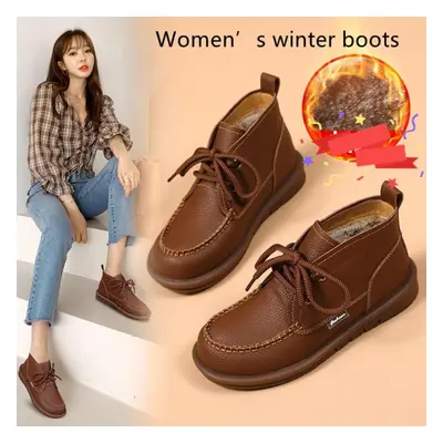 (brown sugar, EU:36) Women's Winter Boots Oxfords Boots Flats Desert Boots Leather Student Boots