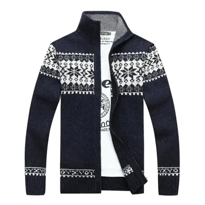 (navy blue, 5XL) Men&apos;s Velvet Knitted Cardigan Autumn And Winter Wool Cardigan Casual Thick