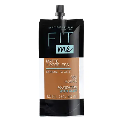 Maybelline New York Fit Me Matte + Poreless Liquid Foundation Pouch Format Mocha 1.3 Ounce